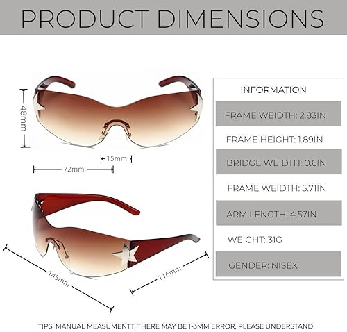 Miniatura 4 de Gafas de sol Y2K sin montura de moda de los años 2000, gafas futuristas de estrella plateada de moda para mujeres y hombres