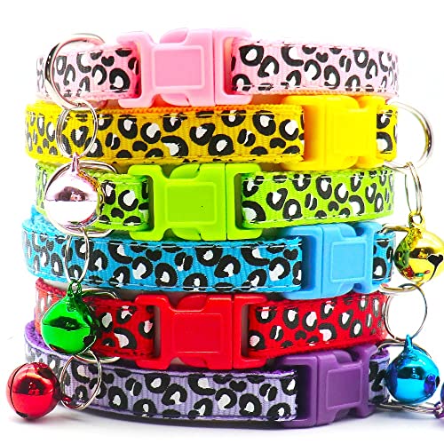 Small Dog Puppy Pet Collar Leopard Animal Print Design with Bell Nylon Adjustable Size 19-32cm Yellow - Image 4