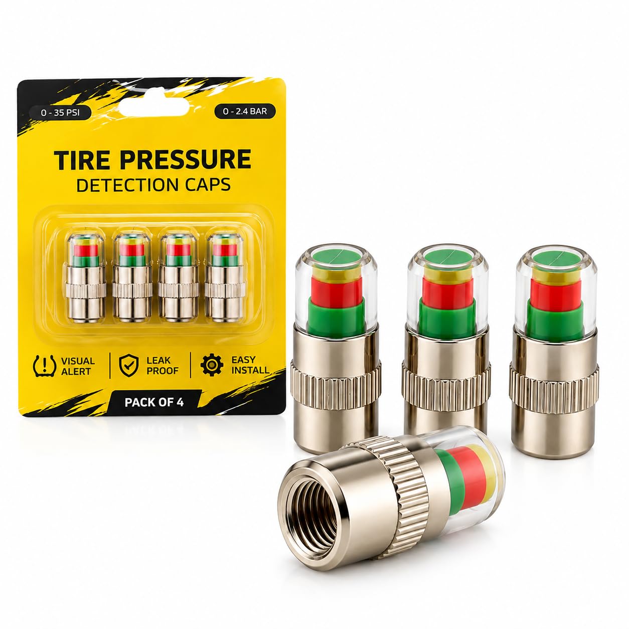 WENDOVER Tire Pressure Indicator Valve Caps (4-Pack) Pack of 4 - Image 1