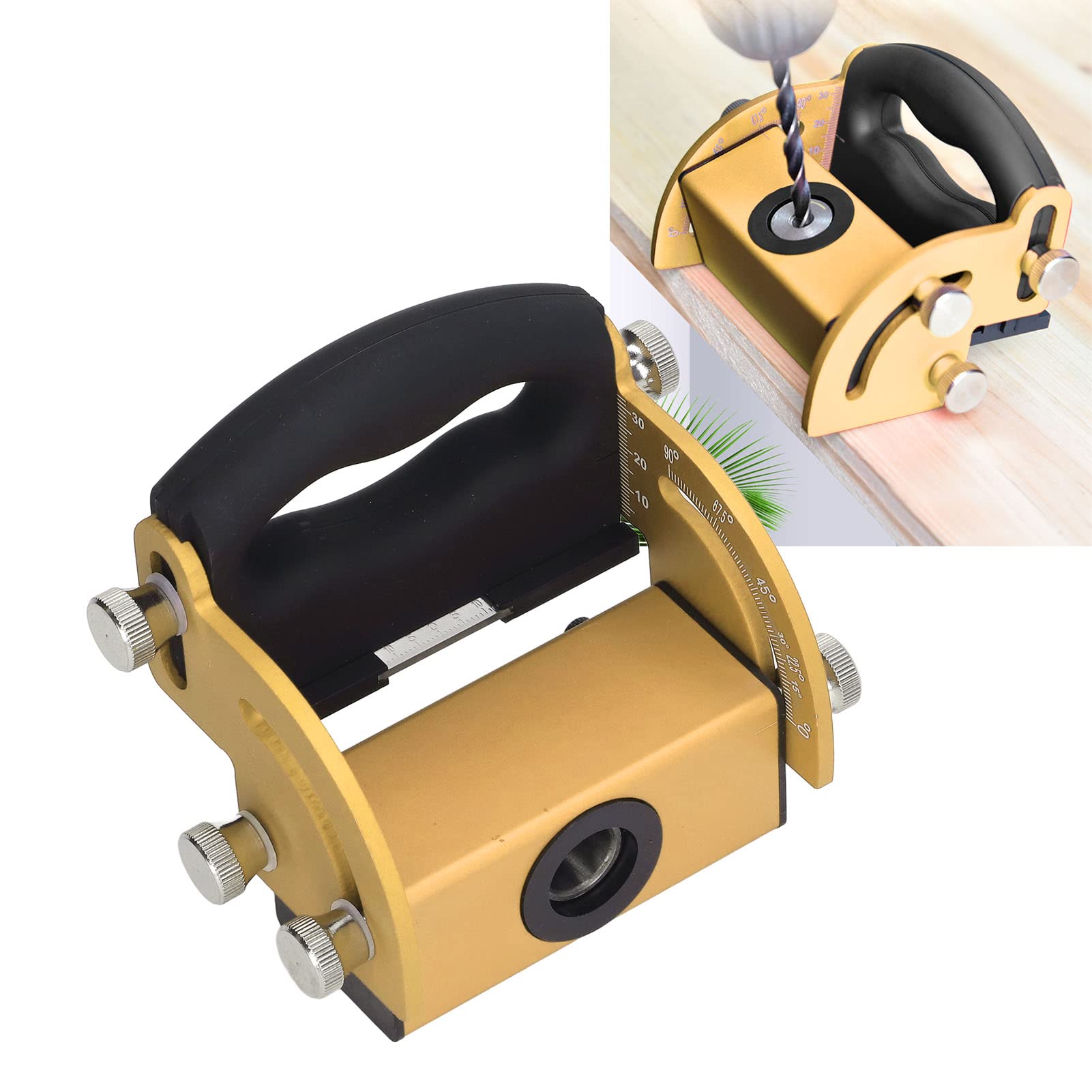 Woodworking Hole Locator, Aluminum Alloy Material, 0?90° Angle, Clear Light Engraved Scale, Manual Tightening for Punching and Precise Positioning (Gold)