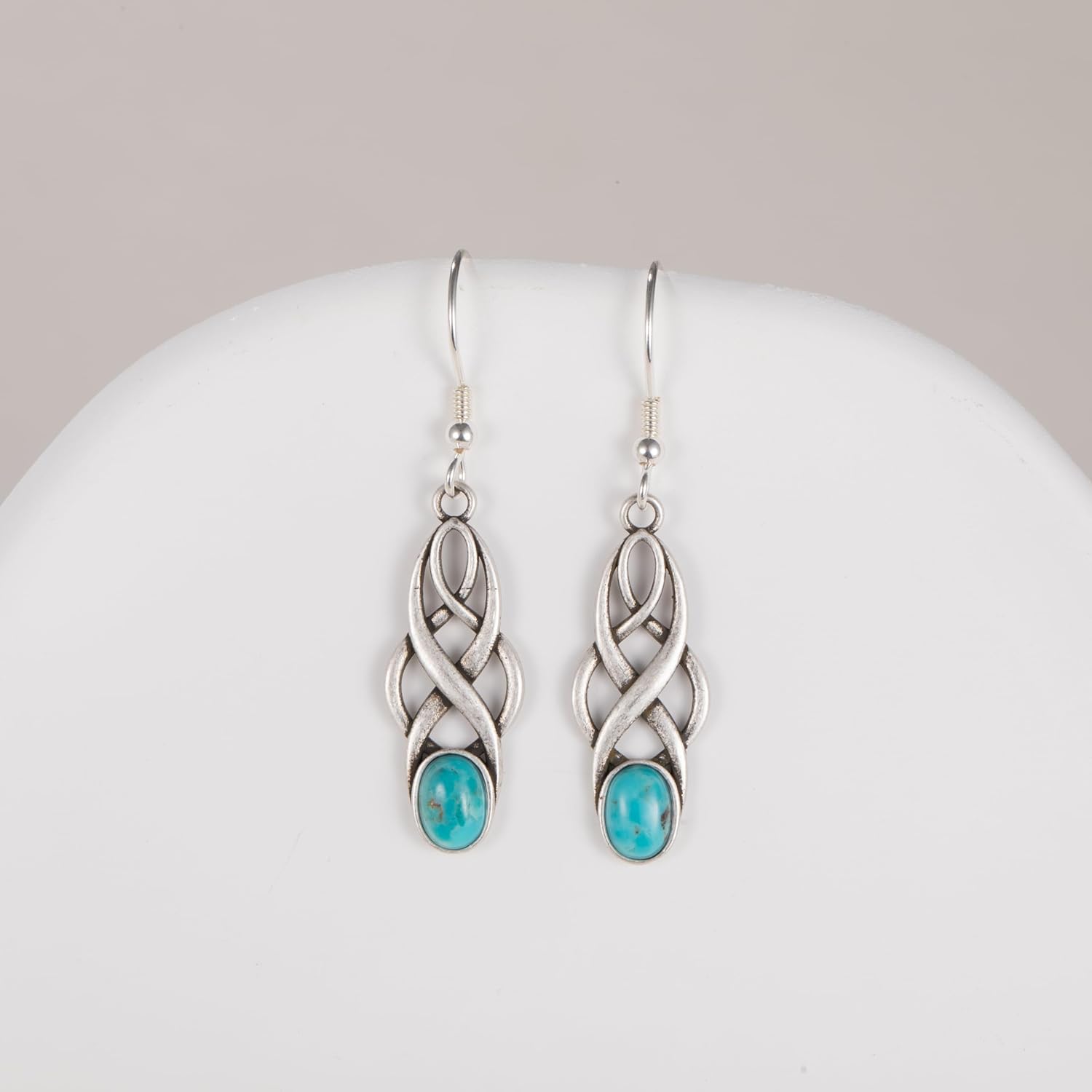 Tungstory Turquoise Earrings Sterling Silver Lightweight Celtic Dangle Earrings Celtic Jewelry for Women