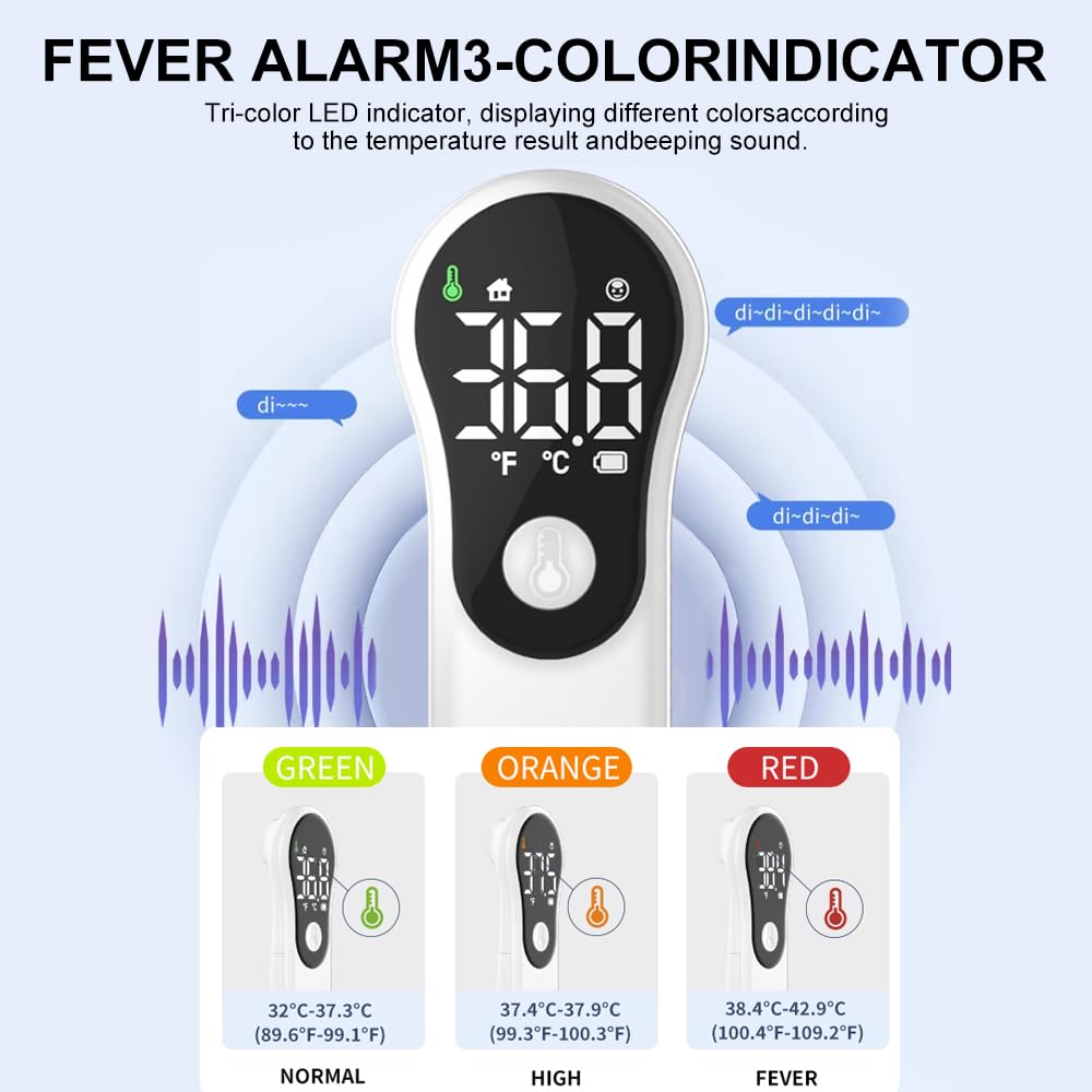 Termometro Digital para fiebre para bebés,niños y adultos,Termometro bebe infrarrojo sin contacto para la Termómetro frente,con mediciones precisas instantáneas,alarma de fiebre,℃ y ℉ Conmutable