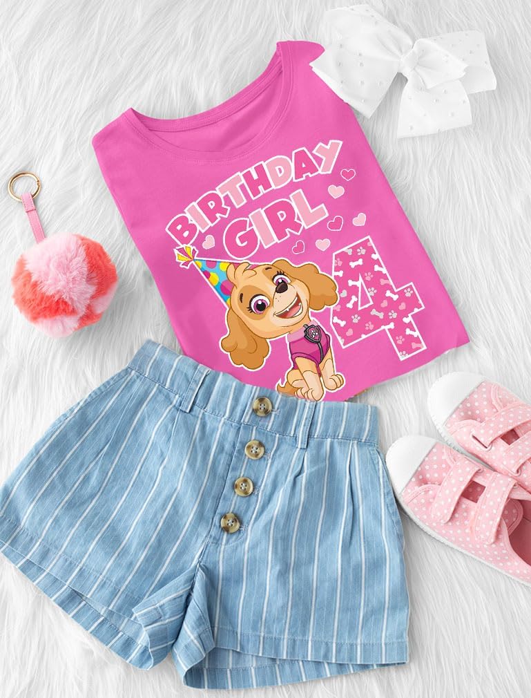 Paw Patrol Skye 4th Birthday Girls Fitted Shirt - Cute Pink Tee and Fun Party Gift for 4-Year-Olds