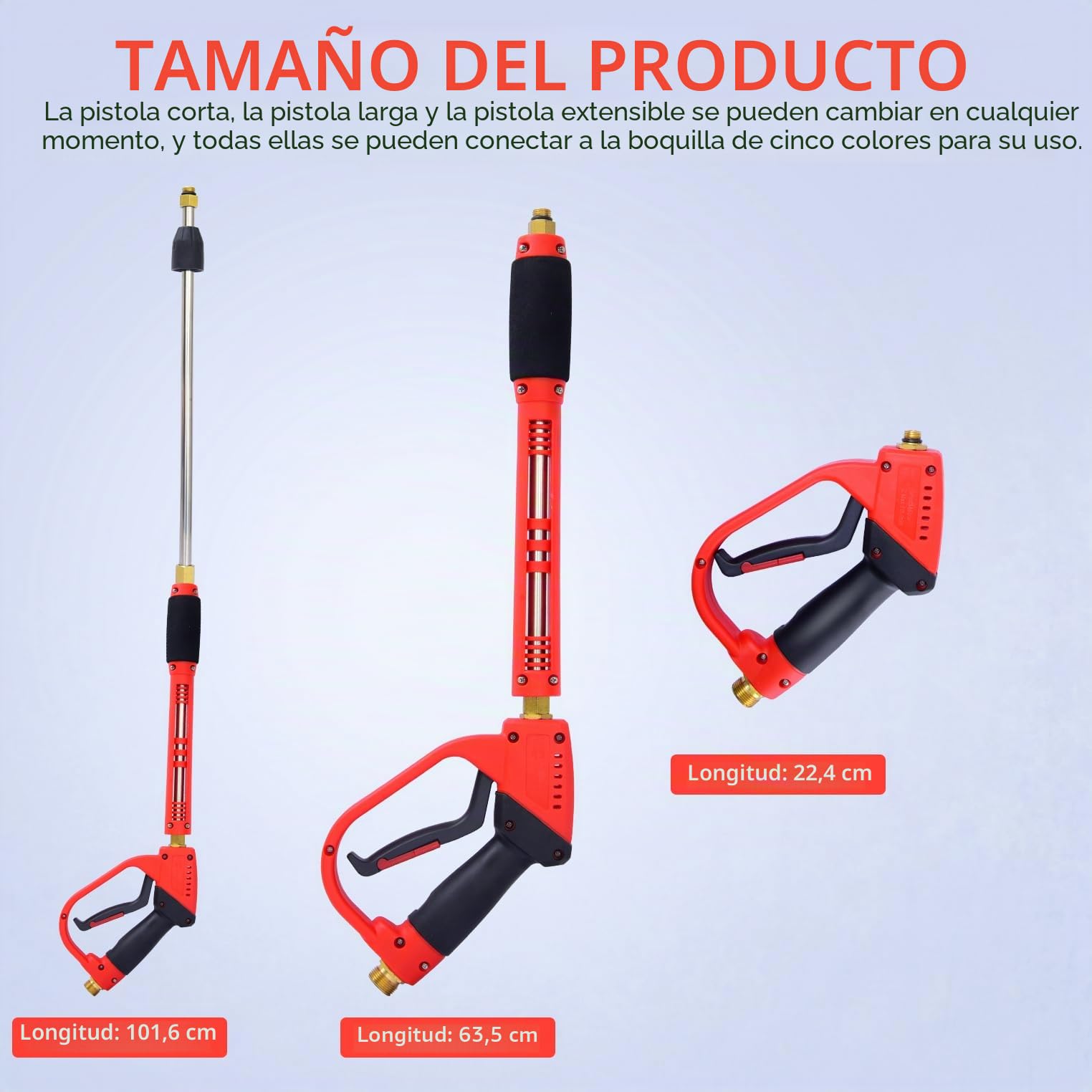 Pistola de Agua De Alta Presión con 5 Boquillas de Pulverización,Conexión Rápido Y Adaptador de 1/4 ",M22-14 Mm Kit de Limpieza de Pistola Rociadora para Lavado de Coches, Riego de Jardines