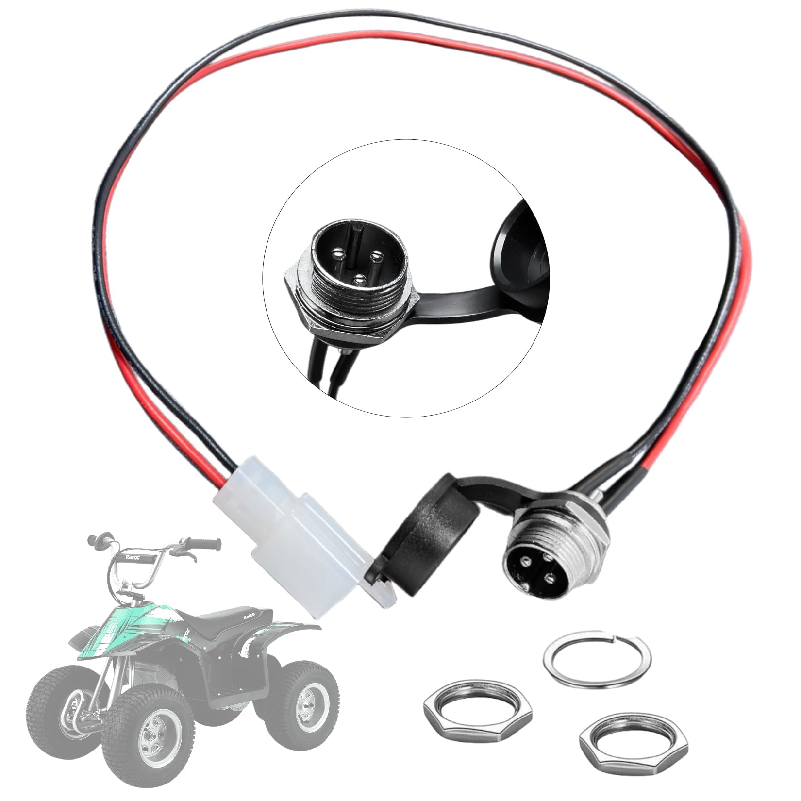 GYL Charging Cable for Razor, Charging Port Replacement for Razor MX500 MX650 Jack 1Z 3 Pin 2 Wire Connector Plug Jack Electric Hoverboard Socket with Power Button Wire Cable