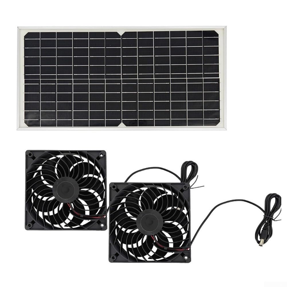 Ventola di ventilazione ad energia solare, 16 W, pannello solare resistente alle intemperie, kit con doppia ventola CC, per serra, pollo, casetta, capannone, sistema automatico di circolazione