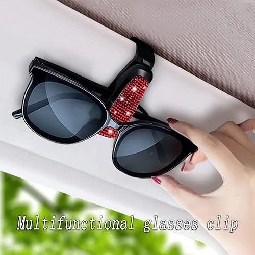 Miniatura 7 de Paquete de 2 clips para lentes de sol brillantes con purpurina para visera de automóvil, organizador de visera con diseño de dijes de diamantes de