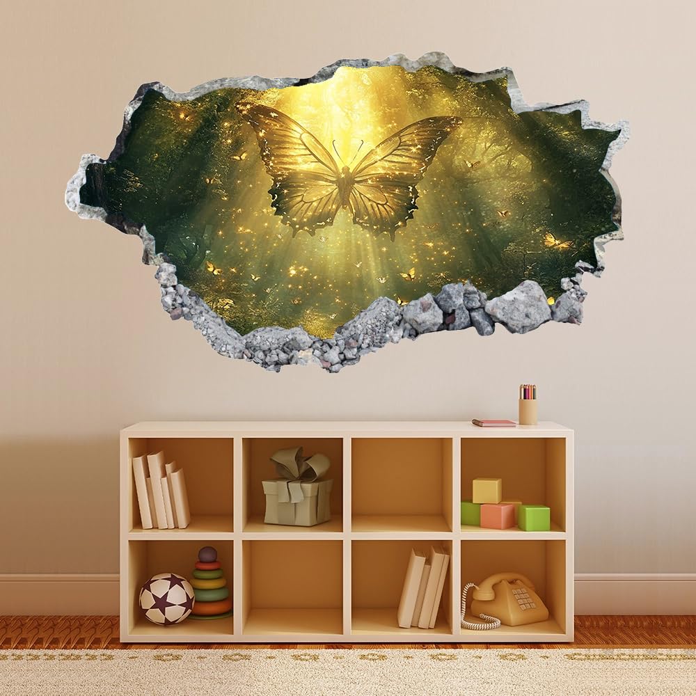 3D Wandtattoo Wanddurchbruch, Schmetterling Durchbruch Wandaufkleber für Kinderzimmer, sticker für Wohnzimmer, Traumwald Wandsticker, Wandbild Junge Mädchen Schlafzimmer