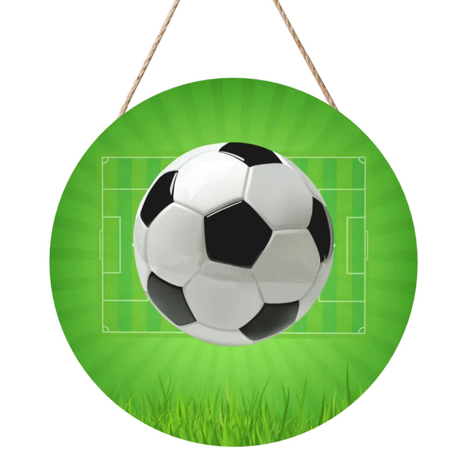 InOmak Soccer Football Field, Round Wood Panel Painting 12 in, Wall Hanging Painting For Home
