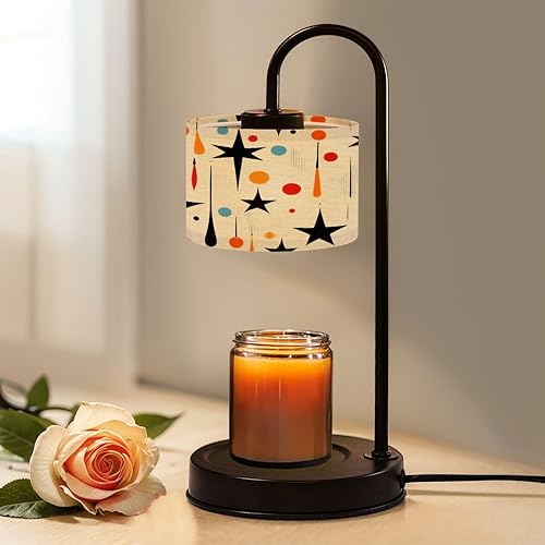Candle Warmer Lamp with Timer and Dimmer, Boho Mid Century Fifties Modern Atomic Retro Luxurious Stars Teardrops Wax Melt Warmer with 4 Bulbs, House