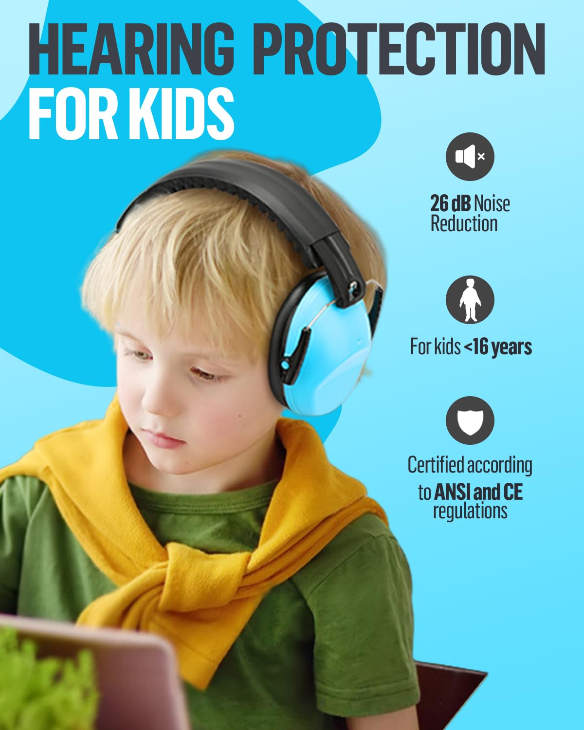 SHOCHX Ear Defenders Children 3-16 Years, SNR 27dB Noise Cancelling Headphones for Kids (Blue) - Image 2
