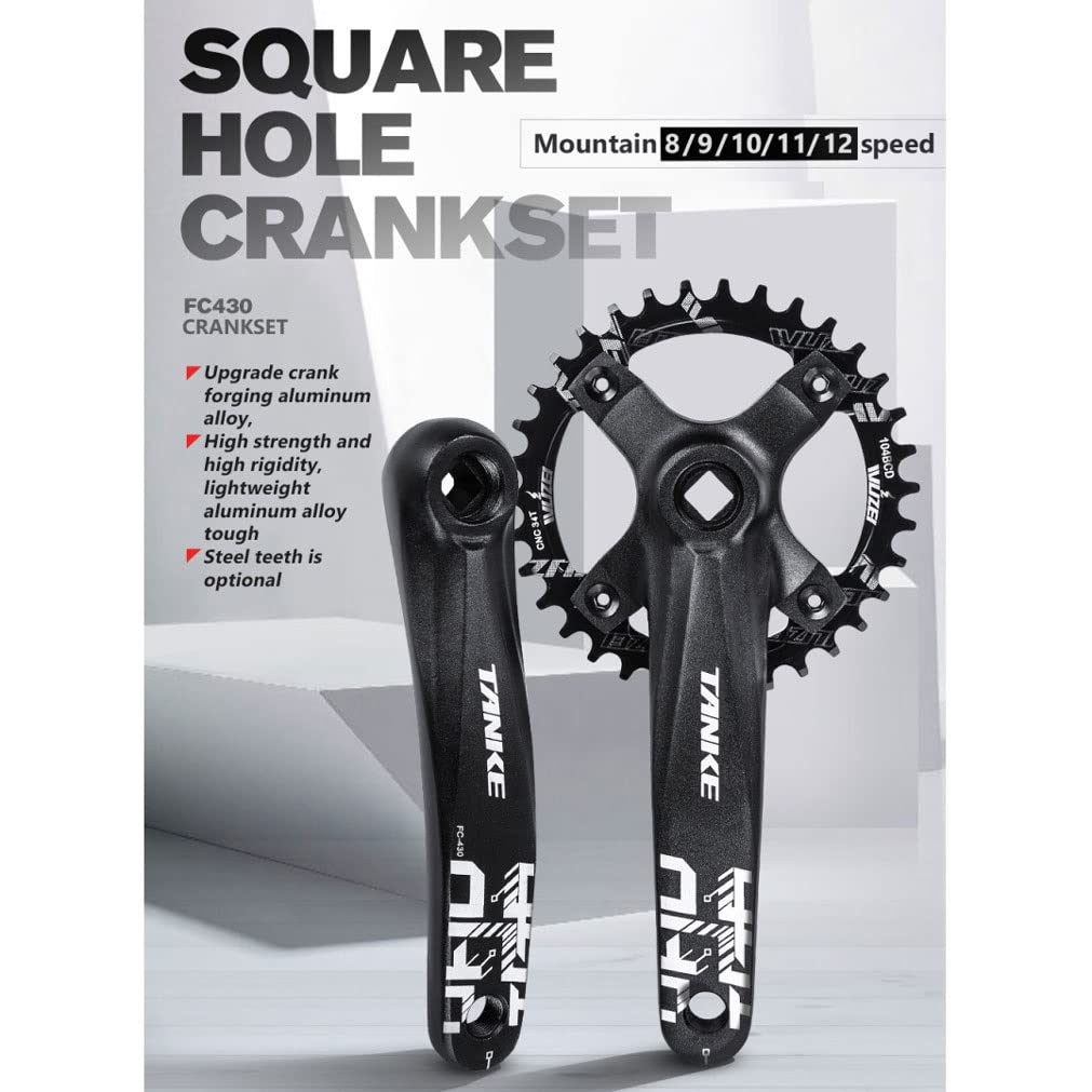 Juego De Bielas Cónicas Cuadradas For Bicicleta De Montaña 170mm Juego De Brazo De Manivela 32T/34T/36T/38T/40T/42T/44T, Juego De Bielas De Plato Único
