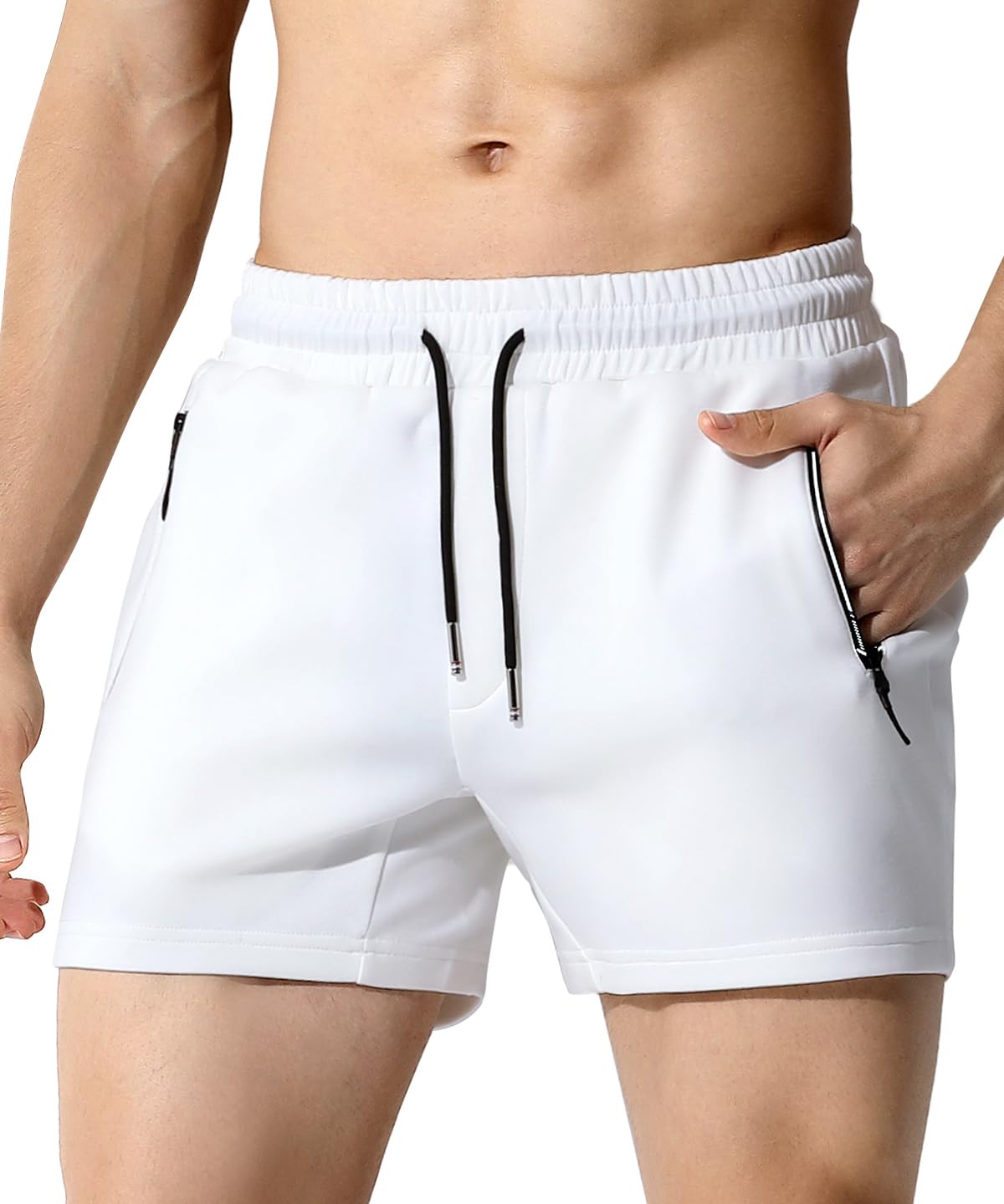 Pantaloncini Uomo Corti con Tasche Zip Running Shorts Abbigliamento Calzoncini Palestra Sportivi Corsa