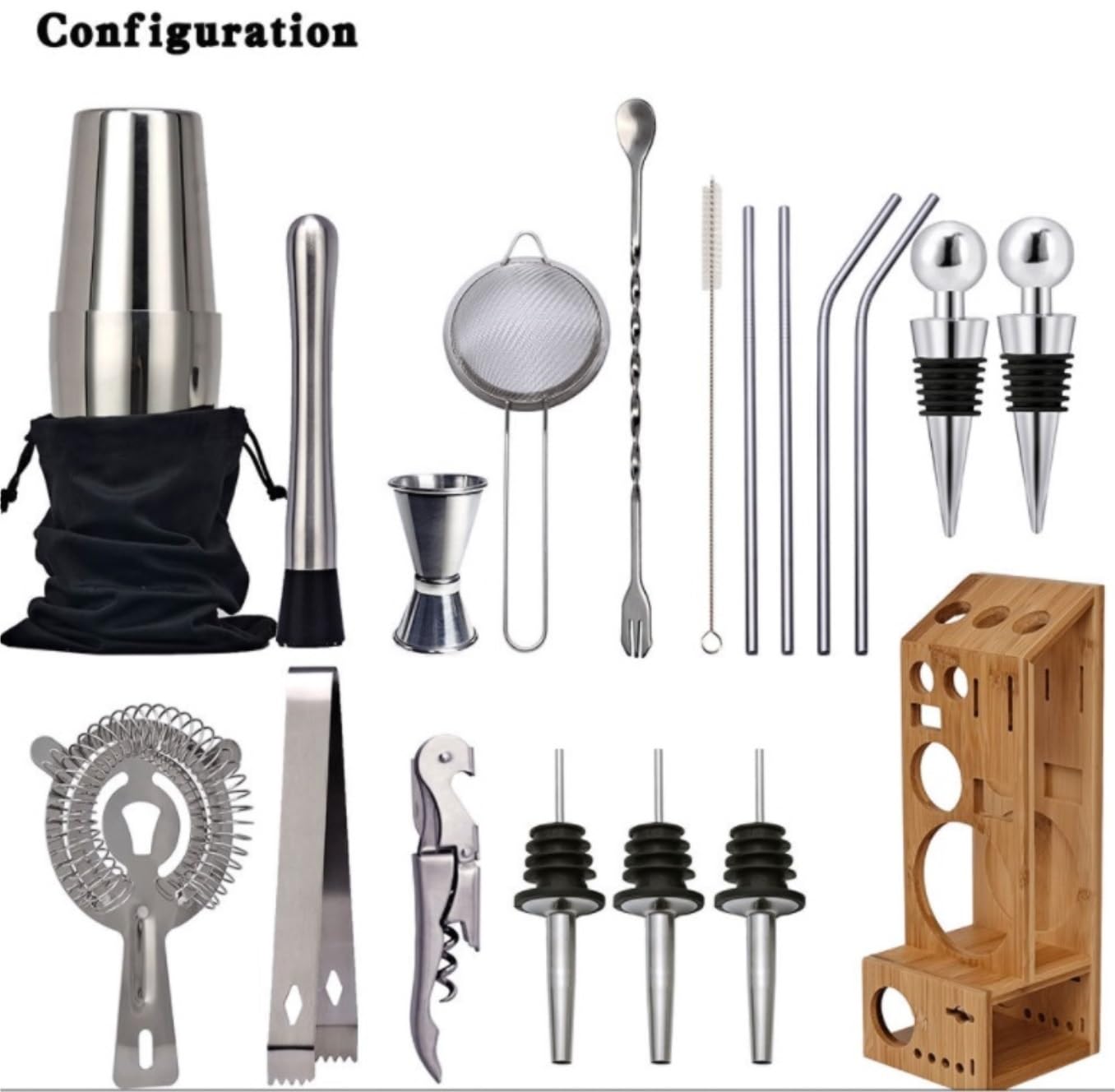 Shaker Cocktail per Miscelare Bevande 20Pcs Boston Cocktail Shaker Bar Set Mixer Making Kit Gift Bartender Acciaio Inossidabile per Bar Casa Feste