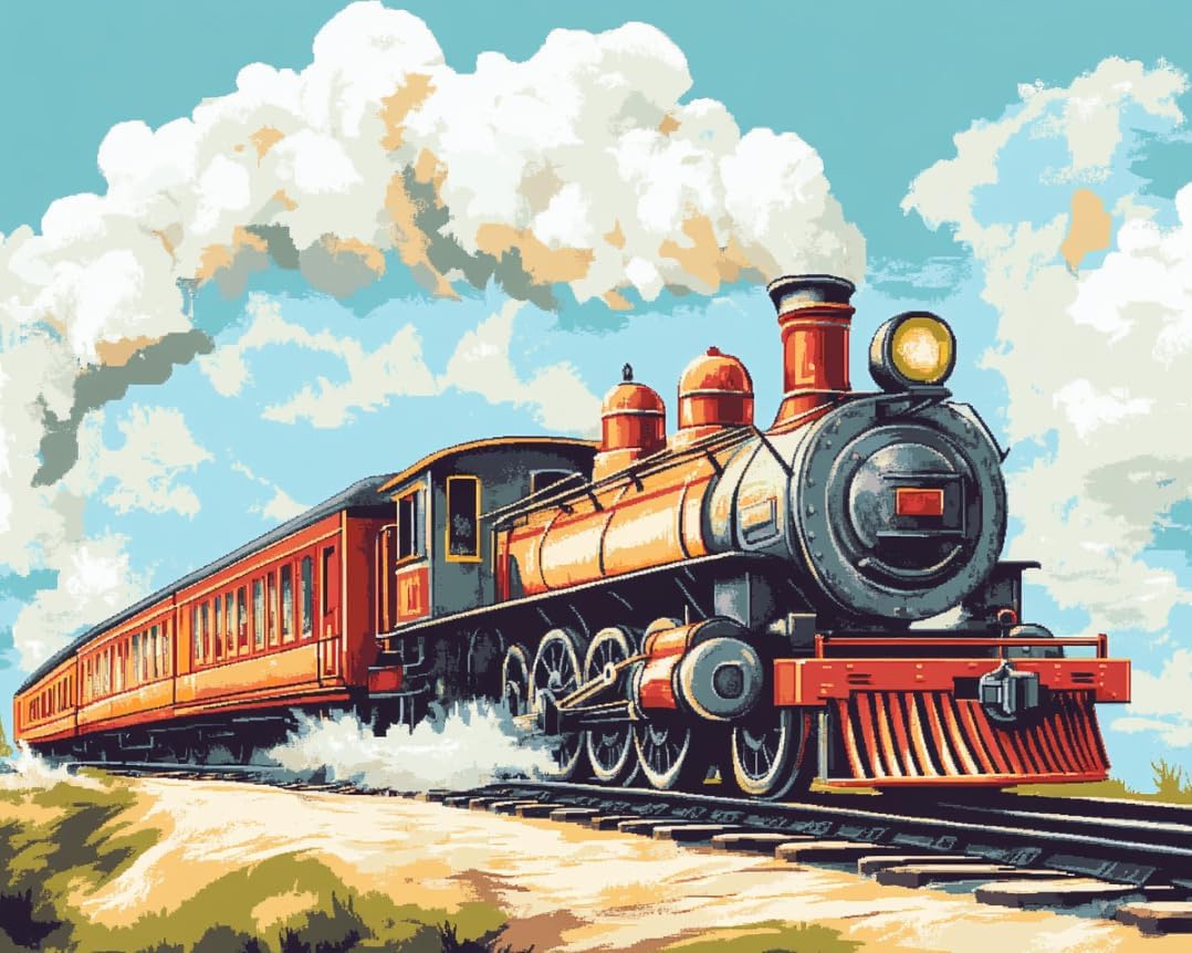 Walluminati Needlepoint Cross Stitch Kits, Arts Crafts Sewing Work Moving Train Cross-Stitch Stamped Kits11CT 3 Strands Pre-Printed Pattern Kits, Full Range of Starter Kits 16x20inch