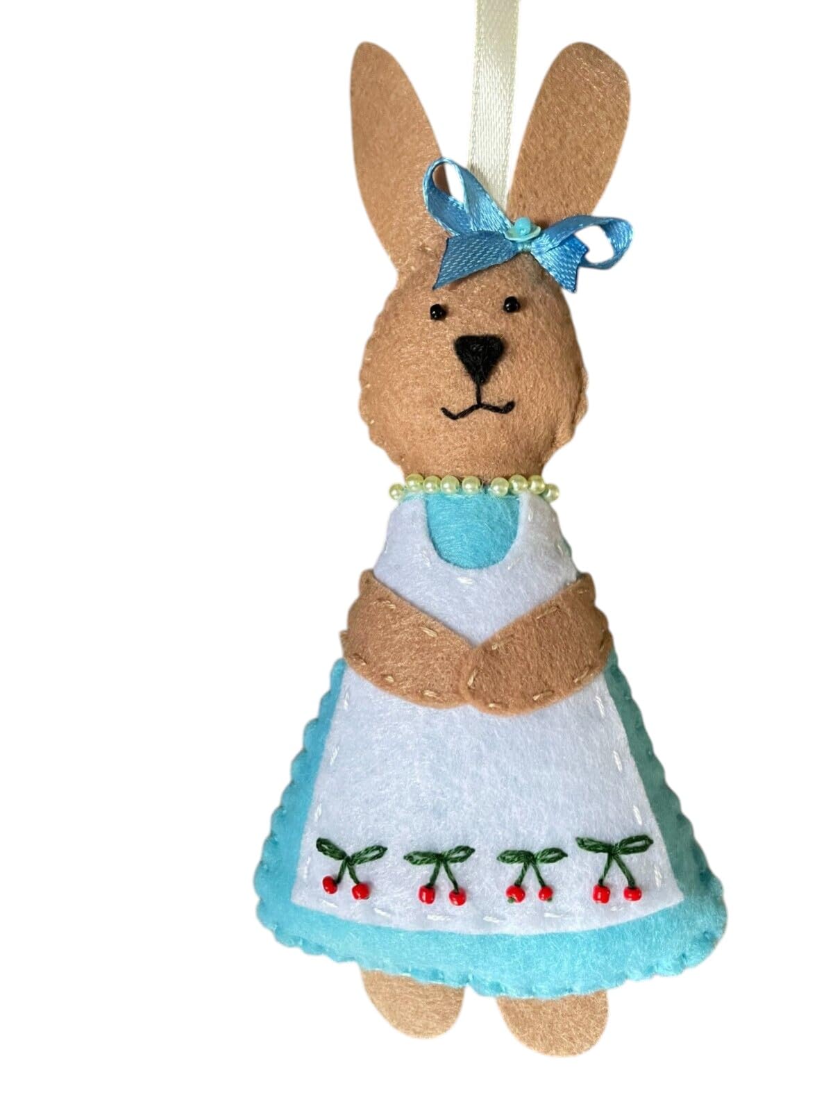 Handmade felt Easter decorations hanging ornaments bunny, chicken, egg (bunny girl) — image 1