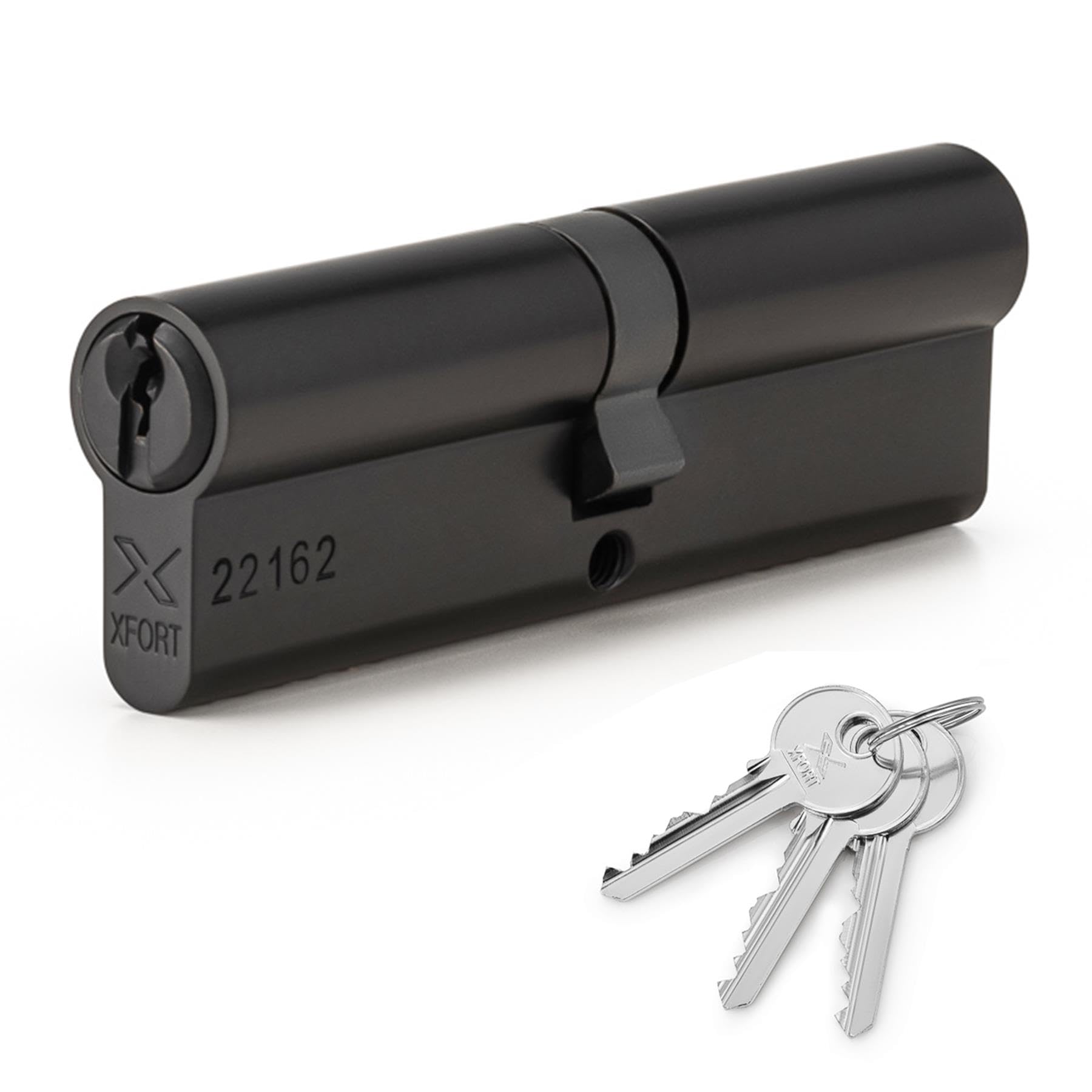 XFORT Matt Black 45/45 Euro Cylinder Lock (90mm), UPVC Door Lock, 6 Pin Cylinder Lock with 3 Keys, PVC Door Lock, Euro Lock Cylinder, Barrel Lock for Front Door or Internal Door