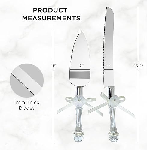 Miniatura 5 de FISHBONE Juego de cuchillos y servidores de acero inoxidable para tartas de boda con diseño elegante, juego perfecto para cortar pasteles para bodas