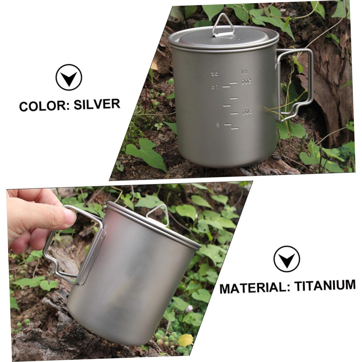 Tasse de Camping Pliable 750ml en Titane avec Couvercle