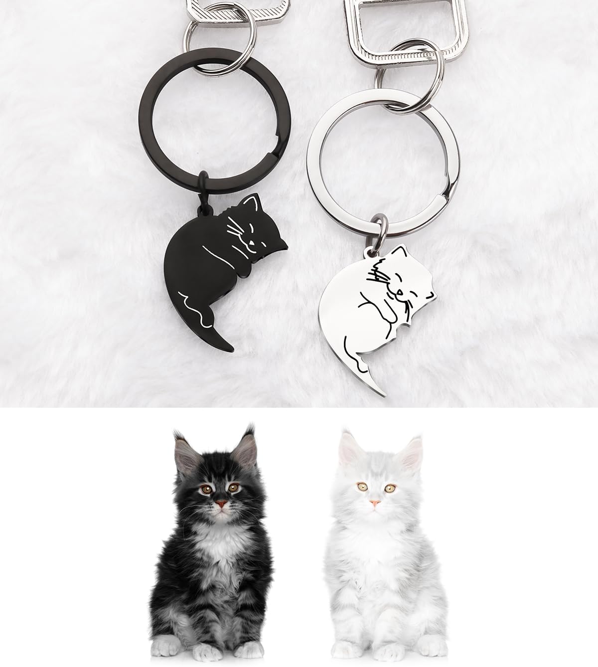 [Looking] 猫 キーホルダー カップル ペア お揃い かわいい シンプル 猫ちゃん キーリング 彼女 彼氏への 記念日 誕生日 恋人 友達に プレゼント ギフト