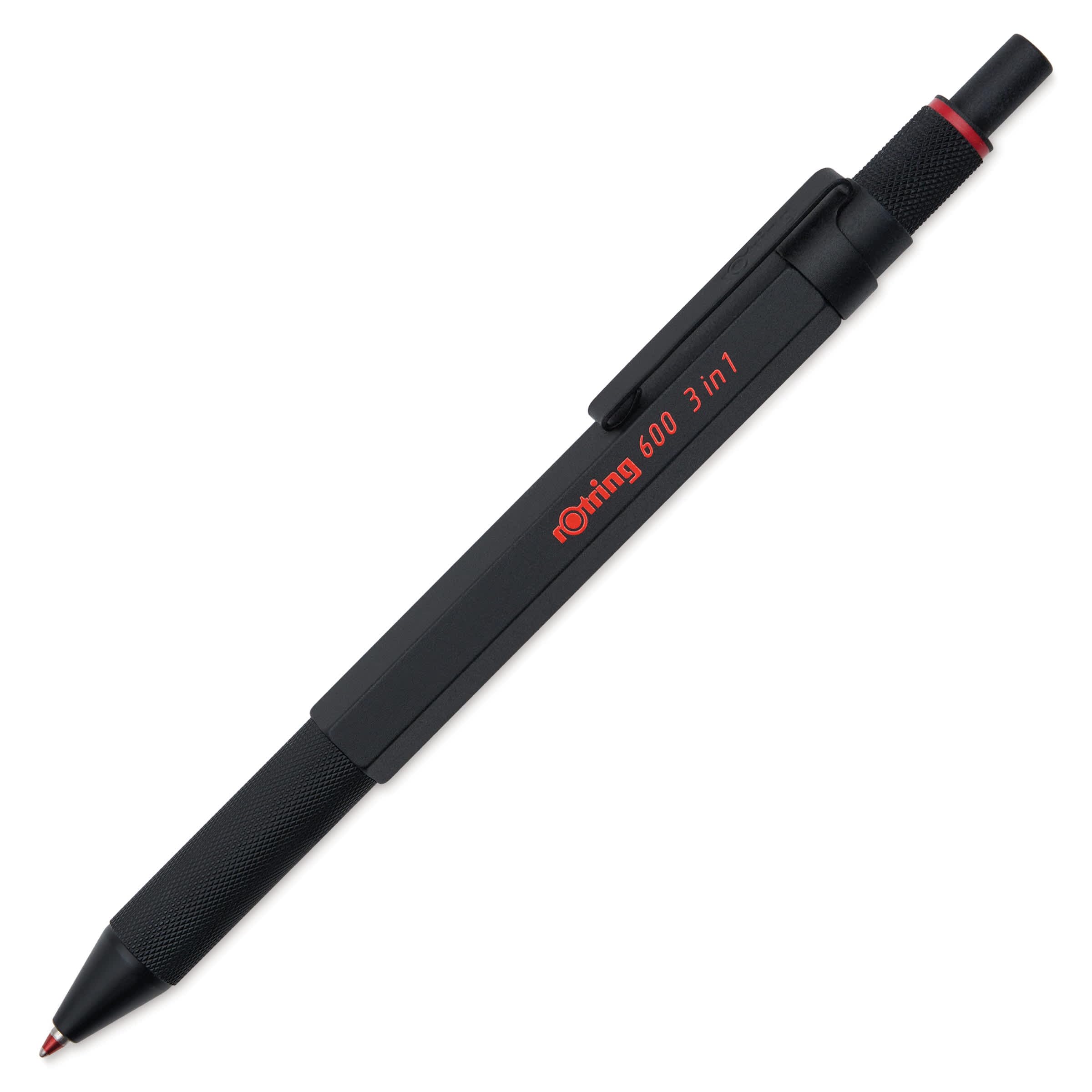 rOtring 600 3-in-1 penna multicolore e portamina | 2 punte fini per penna a sfera (inchiostro nero e rosso) | 1 punta per portamina (0,5 mm) | Corpo nero