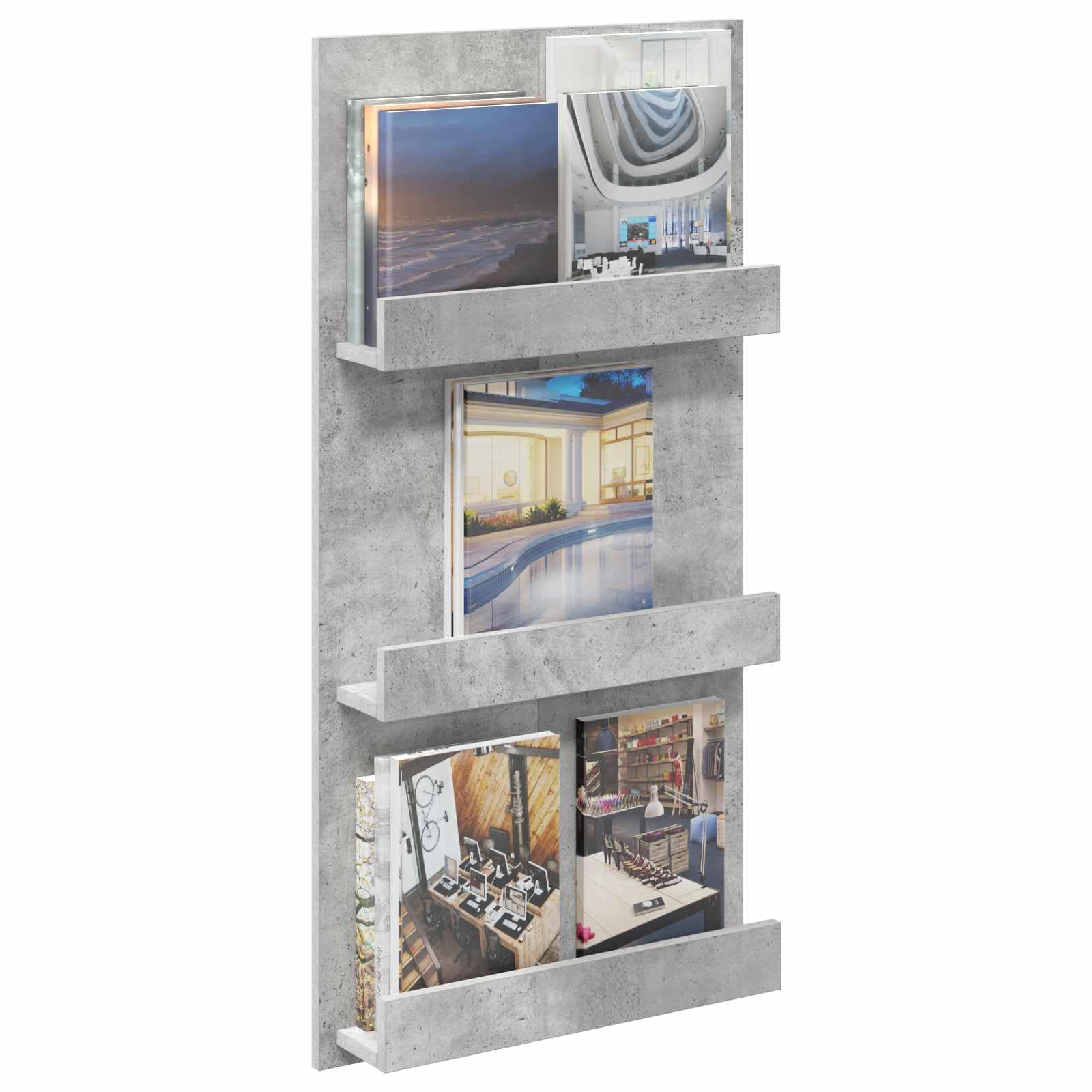 Magazinregal Beton Grau 51 x 11 x 102 cm Holzwerkstoff Zeitschriftenständer für Bücher und Zeitschriften mit schlankem Design zur Büroorganisation