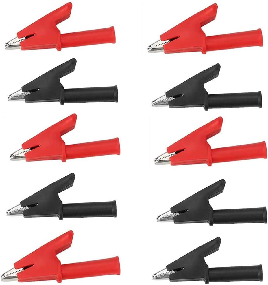 bnafes10Pcs Full Insulated Crocodile Clips with 4mm Socket Banana Jack Copper Test Clamp Wire Clip Alligator Clips 30A