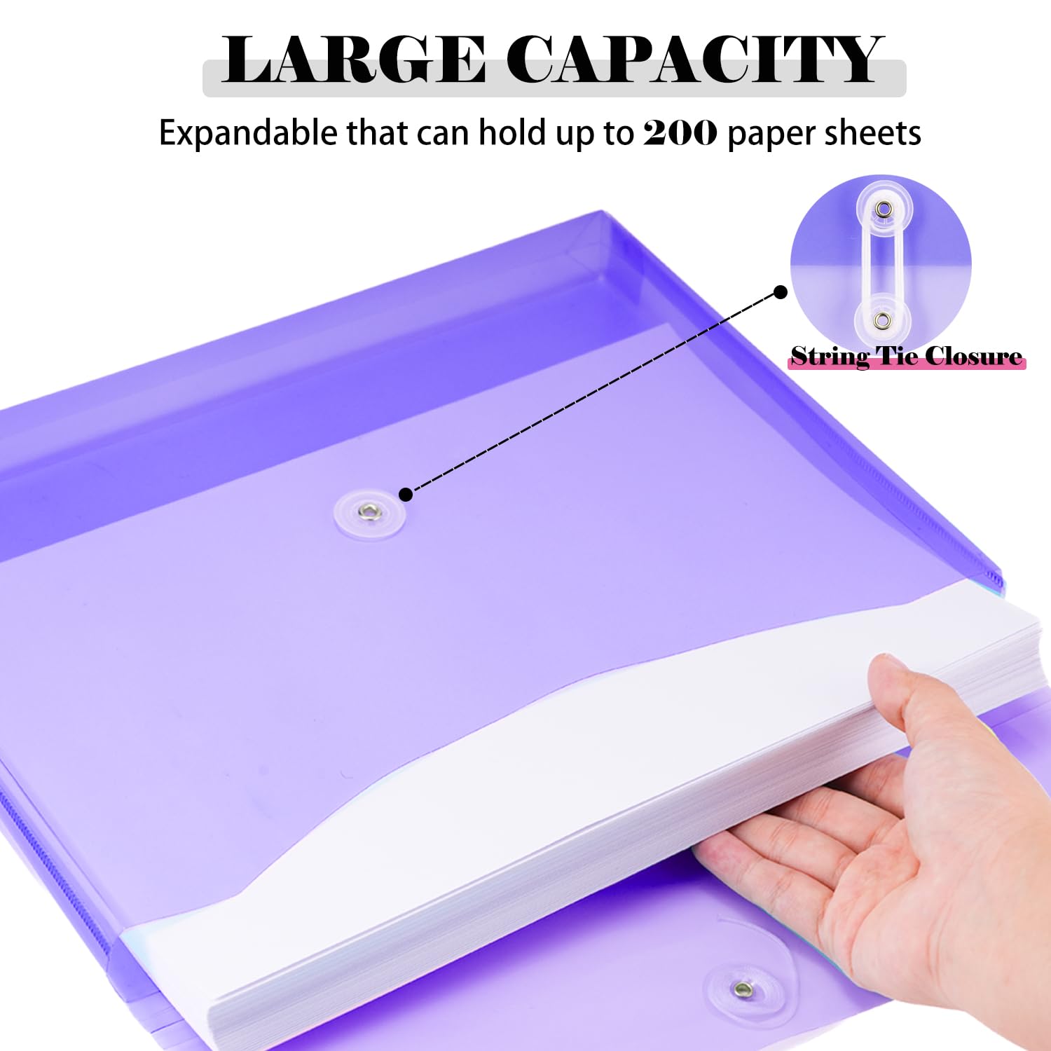 Buste in plastica formato A4, formato lettera, con chiusura a bottone e cordino, espansione da 3,8 cm, trasparenti, organizer per documenti a caricamento laterale, per casa, scuola e ufficio (28)