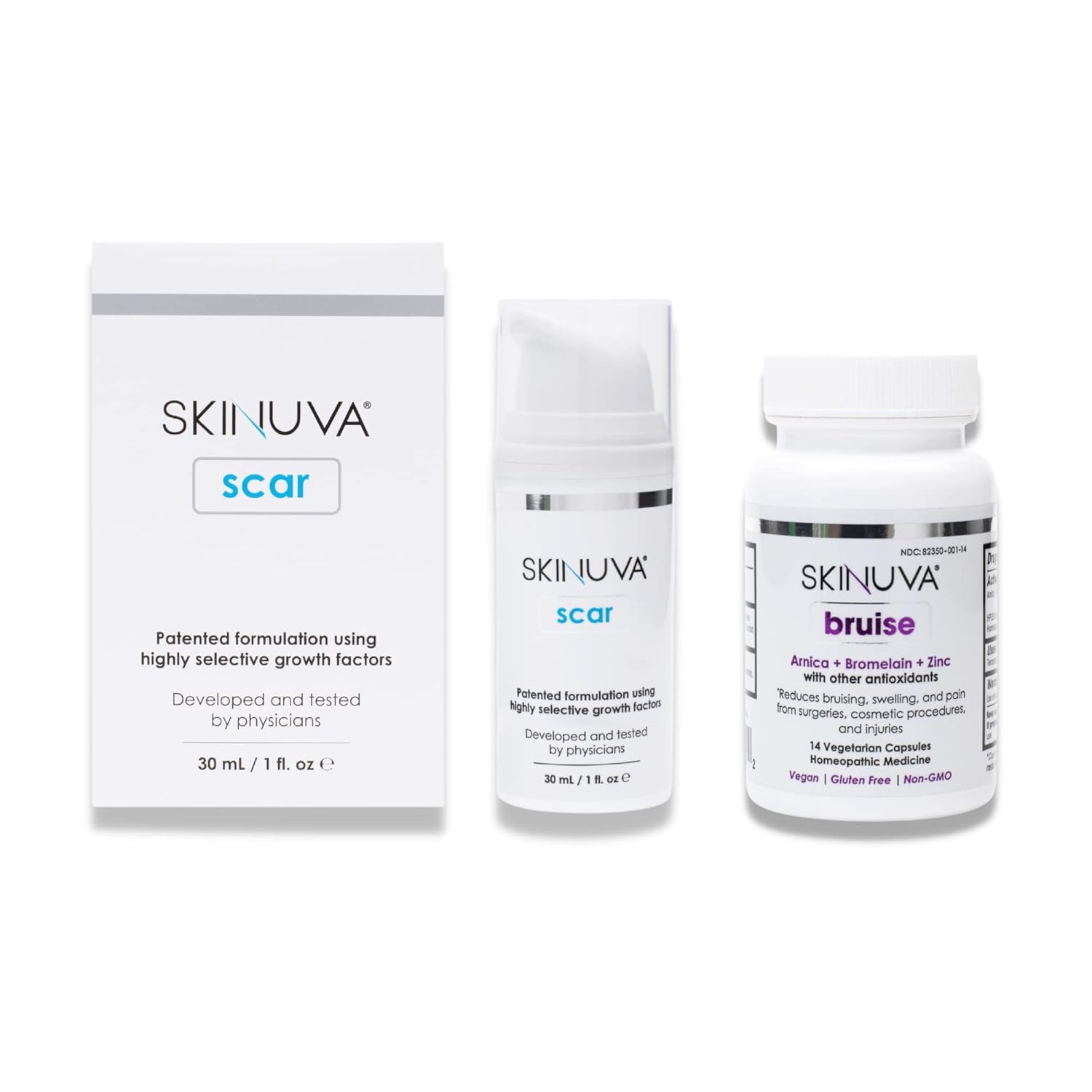 Skinuva Next Generation Scar Cream (1 oz) + Skinuva Bruise (14 Capsules) Advanced