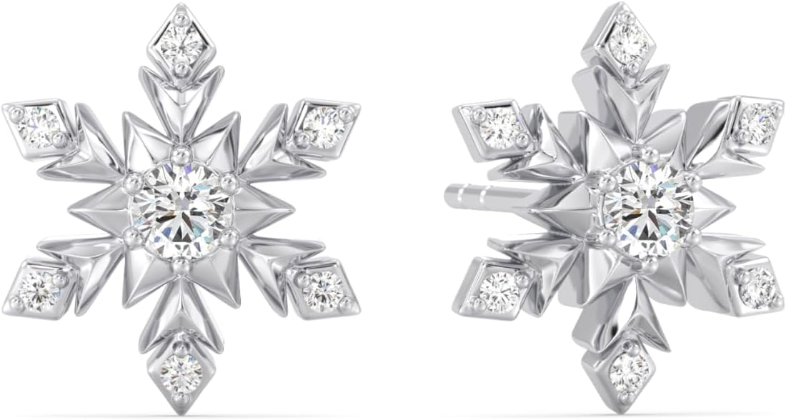 Jewelili Enchanted Disney Fine Jewelry Sterling Silver with 1/4 CT.TW. Lab Grown Diamond Elsa Snow Flake Stud Earrings