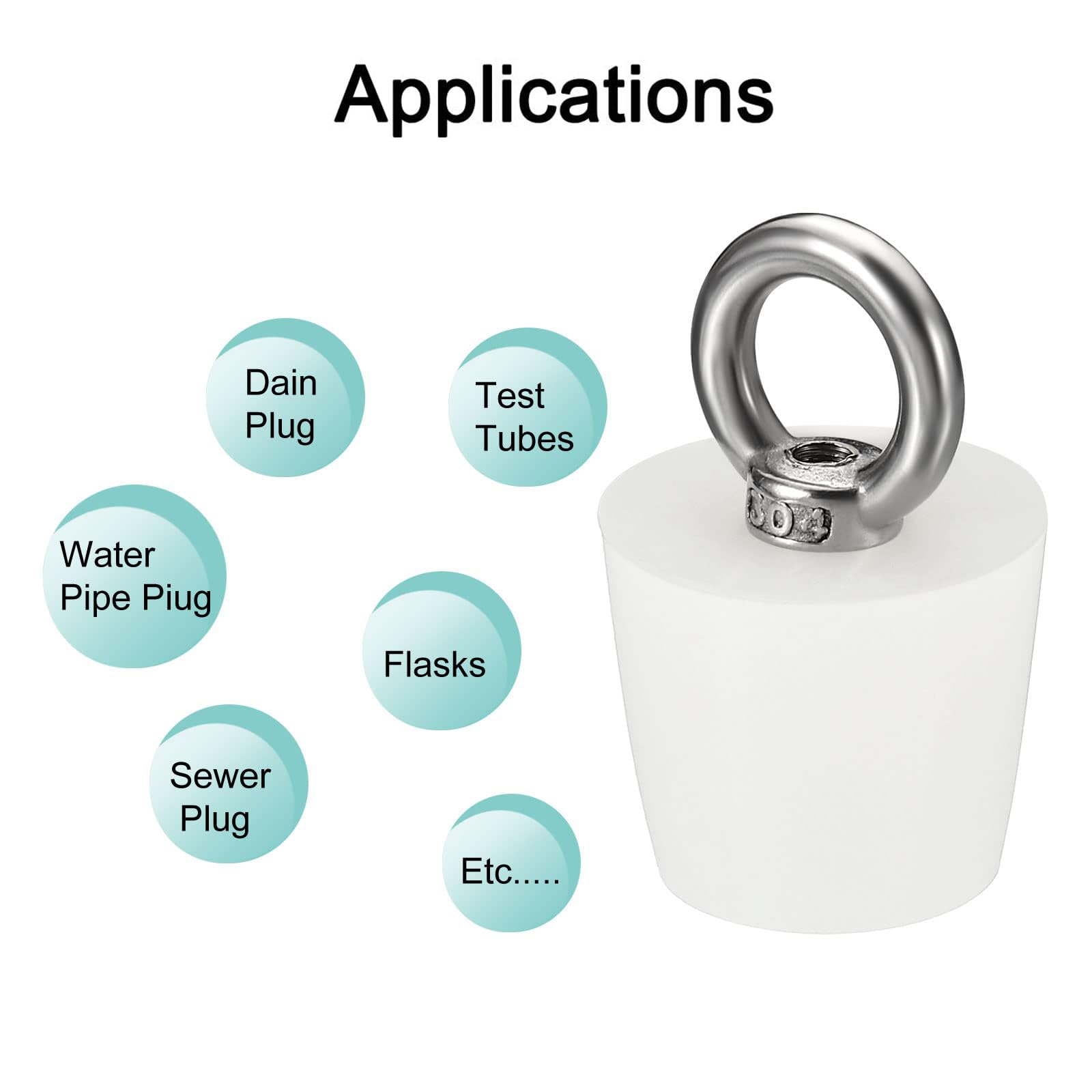 TA-VIGOR 2Pcs Rubber Tapered Plug, 25mm to 33mm Solid Bathtub Bungs Stopper with Ring - Image 4
