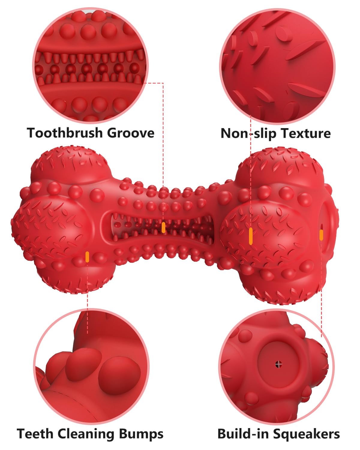 SCHITEC Lot de 2 jouets couineurs à mâcher pour chiens agressifs de grande race, os interactifs en caoutchouc pour chiens de grande et moyenne taille
