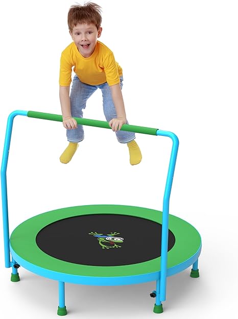3FT Foldable Kids Trampoline, 36'' Indoor & Outdoor Mini Trampoline for Toddlers, Max Capacity 220 LBS, Adjustable Handlebar, Quiet & Safe Design