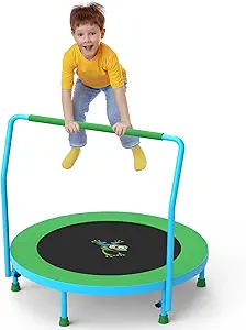 3FT Foldable Kids Trampoline, 36'' Indoor & Outdoor Mini Trampoline for Toddlers, Max Capacity 220 LBS, Adjustable Handlebar, Quiet & Safe Design