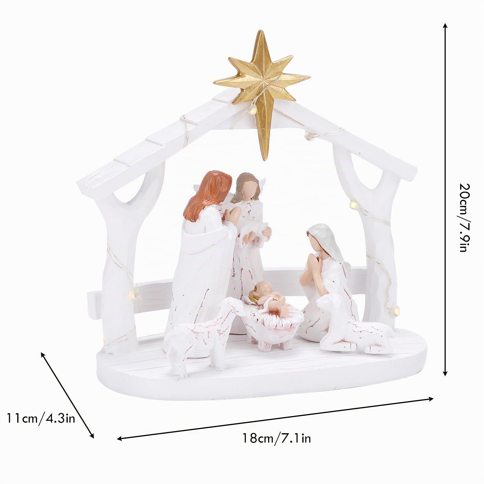 Weihnachtskrippen-Set für Weihnachten im Innenbereich mit LED-Lichtern, Krippe und Figuren - Weihnachtsdekoration