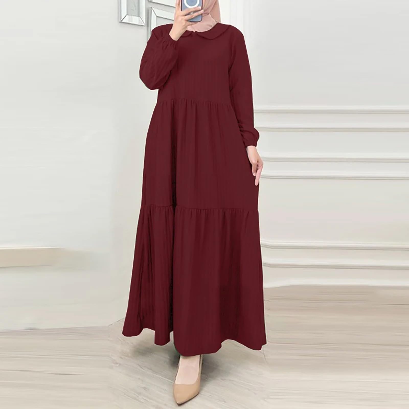 CLMJHG Abaya-Kleid für Frauen, rosa, islamische Kleider, Islam-Kaftan, Damen-Abaya-Kleid, Islam, muslimische Sommerärmel, Maxi-Kaftan-Robe, Ramadan-Kleidung