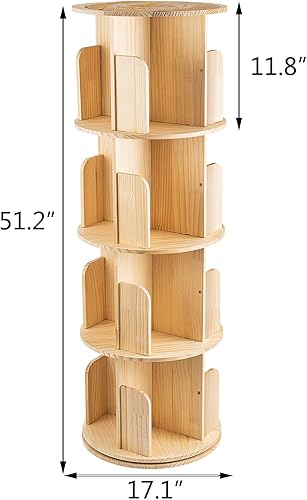 Miniatura 2 de ZBPRESS Estantería giratoria, organizador de estantería de madera maciza de 4 niveles, estante de almacenamiento de pie para niños y adultos