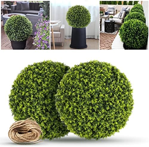 Violinak 2 Packs 20.5in Large Cedar Topiary Balls, Artificial Plant Topiary Balls for The Front Door, Artificial Cypress Balls, Faux Cedar Balls for Outdoor Decor, Porch, Patio, Garden and Wedding