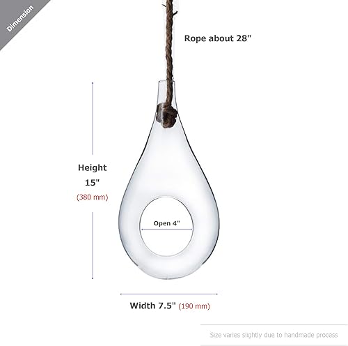 Miniatura 2 de WGV - Maceta colgante terrario, ancho 7.5 pulgadas, altura 15 pulgadas, suculentas de vidrio transparente para suculentas, contenedor floral de