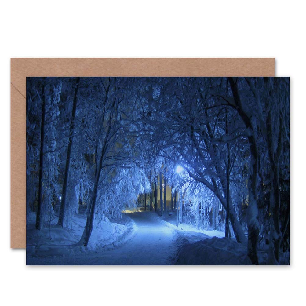 Wee Blue Coo BIRTHDAY PAINTING WINTER FOREST PATH ART GREETINGS GREETING CARD GIFT