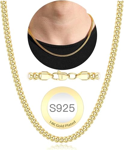 Avotto 925 Gold Chain for Men Boy 5mm Cuban Link Chain for Mens Boys Sterling Si
