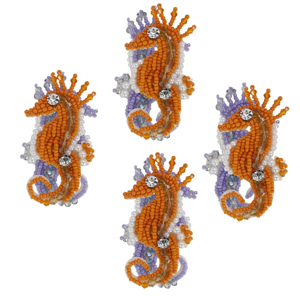 Beaded Pearls Seahorse Sea Horse Fish Patch Underwater Ocean Sea Life Sew On Bead Applique for Clothes Backpacks T-Shirt Scarf Hat Bag 4pieces (B)