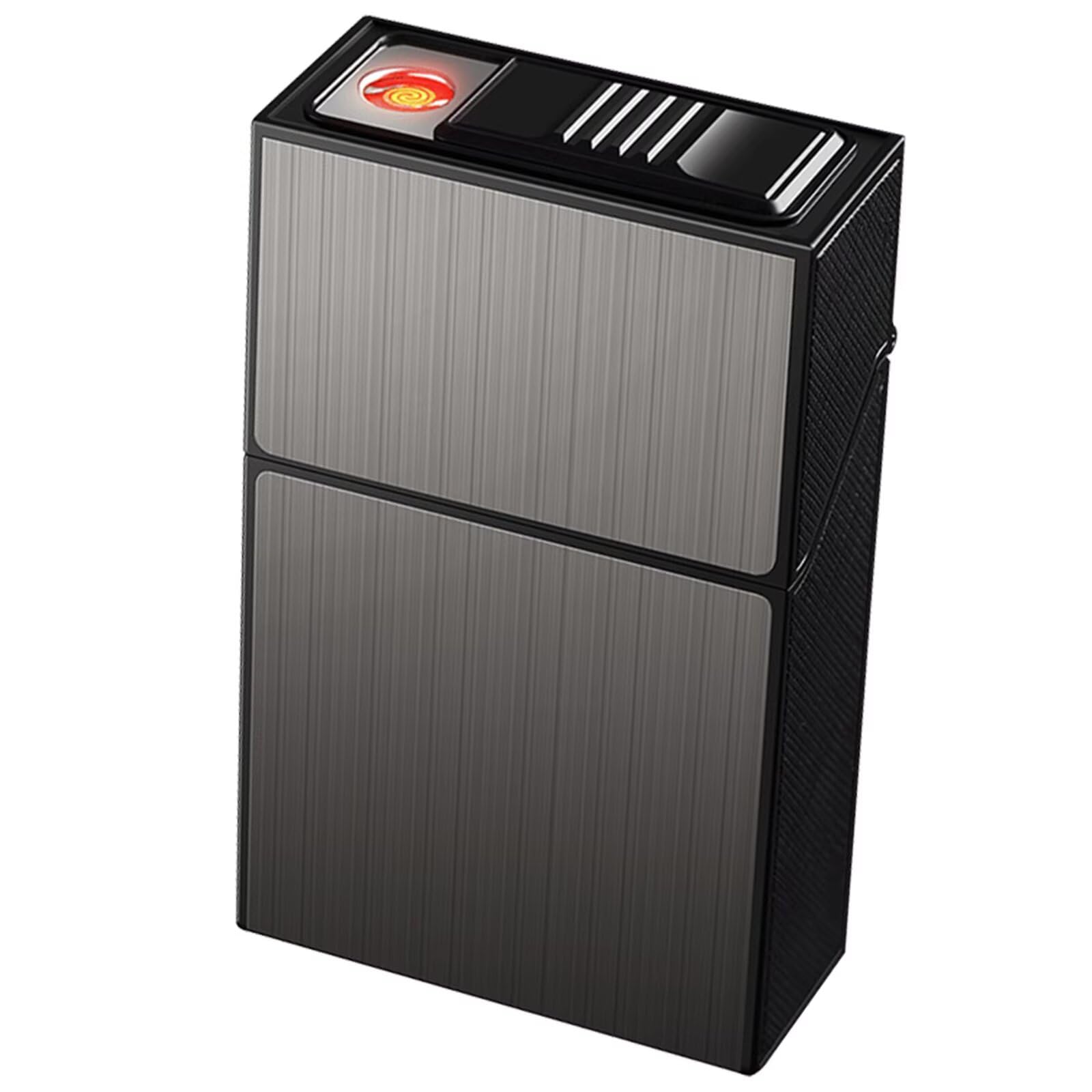 2 in 1 Aluminium Zigarettenetui mit Feuerzeug Elektronisch, für 20 Stück normale Zigaretten, Elegante Entwurf Aluminium Zigarettenbox mit Elektronisches Feuerzeug Aufladbar