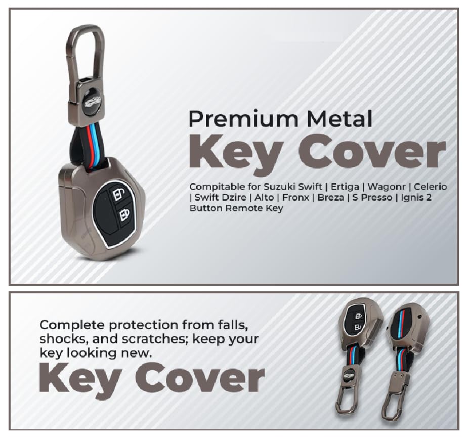 Image of EGNIUS Premium Metal & Silicone Key Cover Compitable for Suzuki Swift | Ertiga | Wagonr | Celerio | Swift Dzire | Alto | Fronx | Breza | S Presso | Ignis 2 Button Key cover