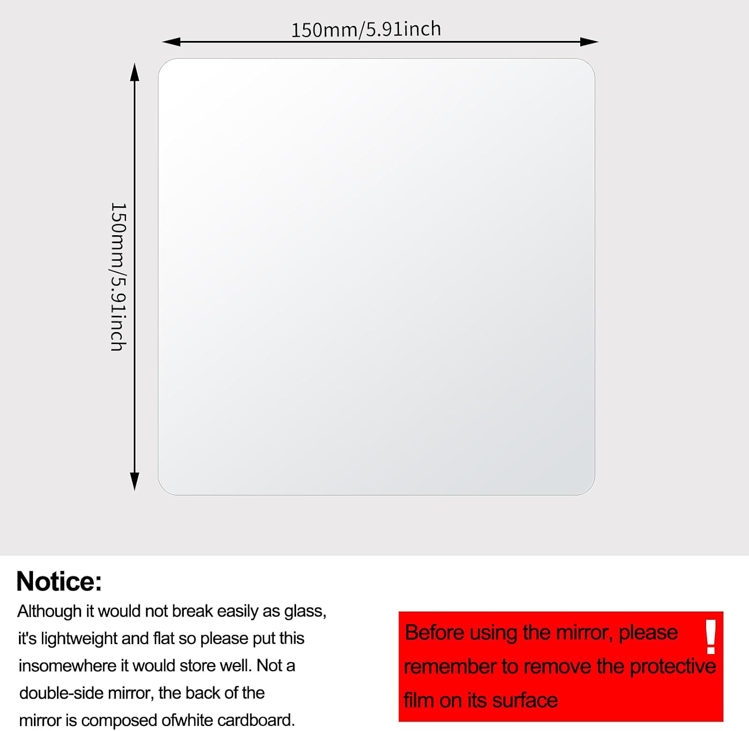 Unbreakable Square Wall Mirror, Flexible Shatterproof Acrylic Mirror Tiles, Set of 4, Wall-Mounted (6''x6''-4PCS, Round Edge)