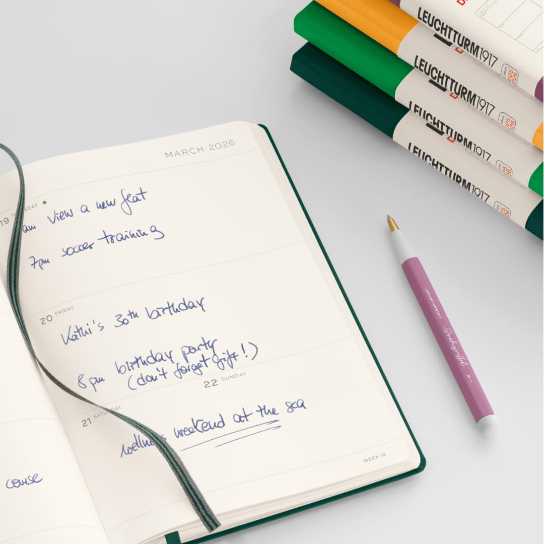 Leuchtturm1917 Orta Boy (A5) 18 Aylık Haftalık Ajanda 2026 Sert Kapak, İngilizce, Tozlu Gül