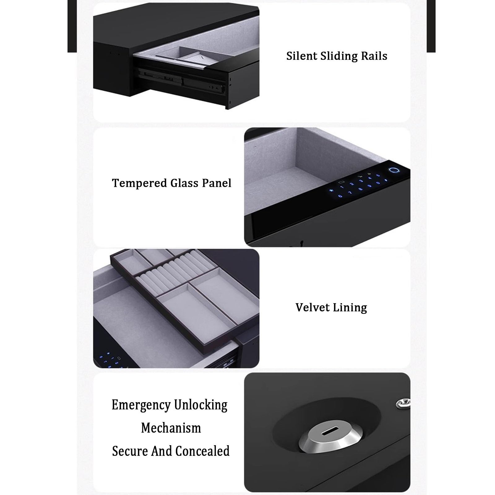 Cassaforte per Gioielli con Impronta Digitale biometrica per la Sicurezza Domestica, con cassetto Estraibile e Luce LED, Accesso istantaneo Tramite codice biometrico/Pin e Chiave - 400 mm