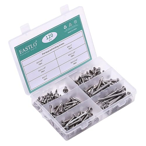 Miniatura 2 de EASTLO 120 tornillos autorroscantes de cabeza plana (tamaño n. 14), tornillos de cabeza plana Phillips Drive de acero inoxidable 410 tornillos