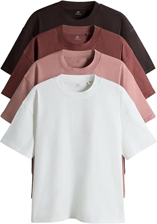 THE SET Men's Oversized Fit Cotton T-Shirts - Pack of 4