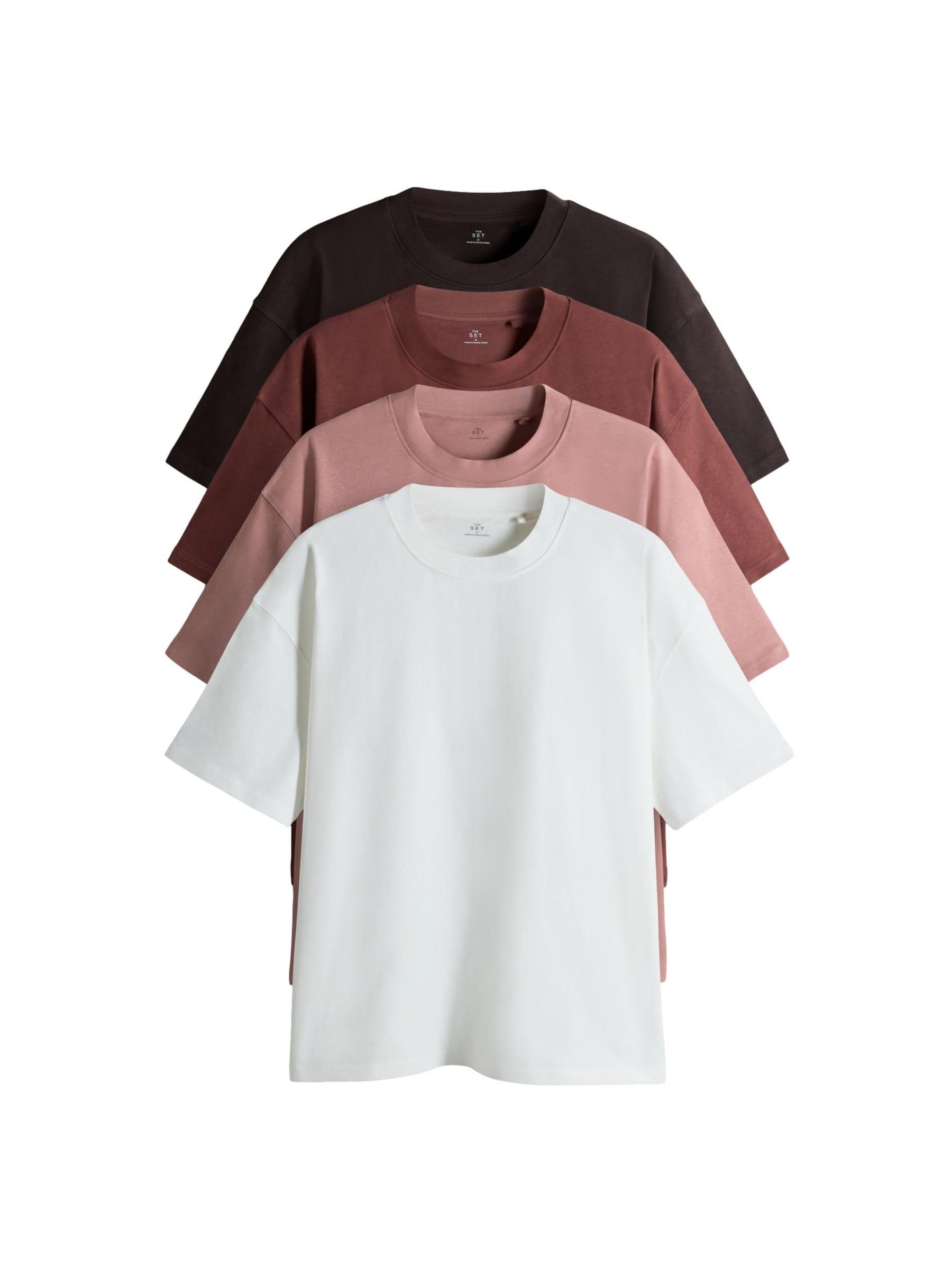 THE SET Uomini Confezione da 4 T-Shirt Oversize in Cotone | Standard, Pull On, Lavabile in lavatrice